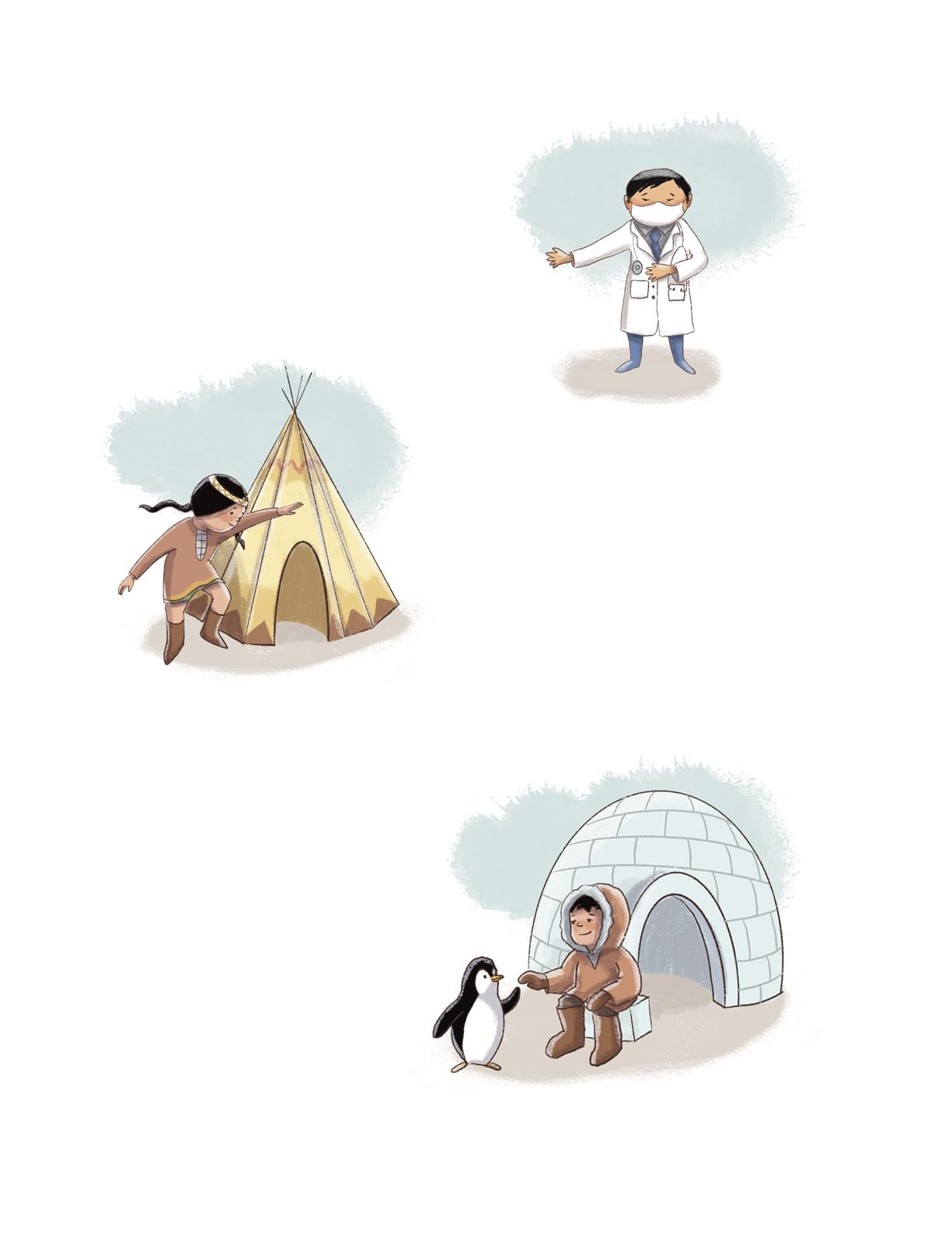 Children imagine being a doctor, living in a tipi, or in an igloo