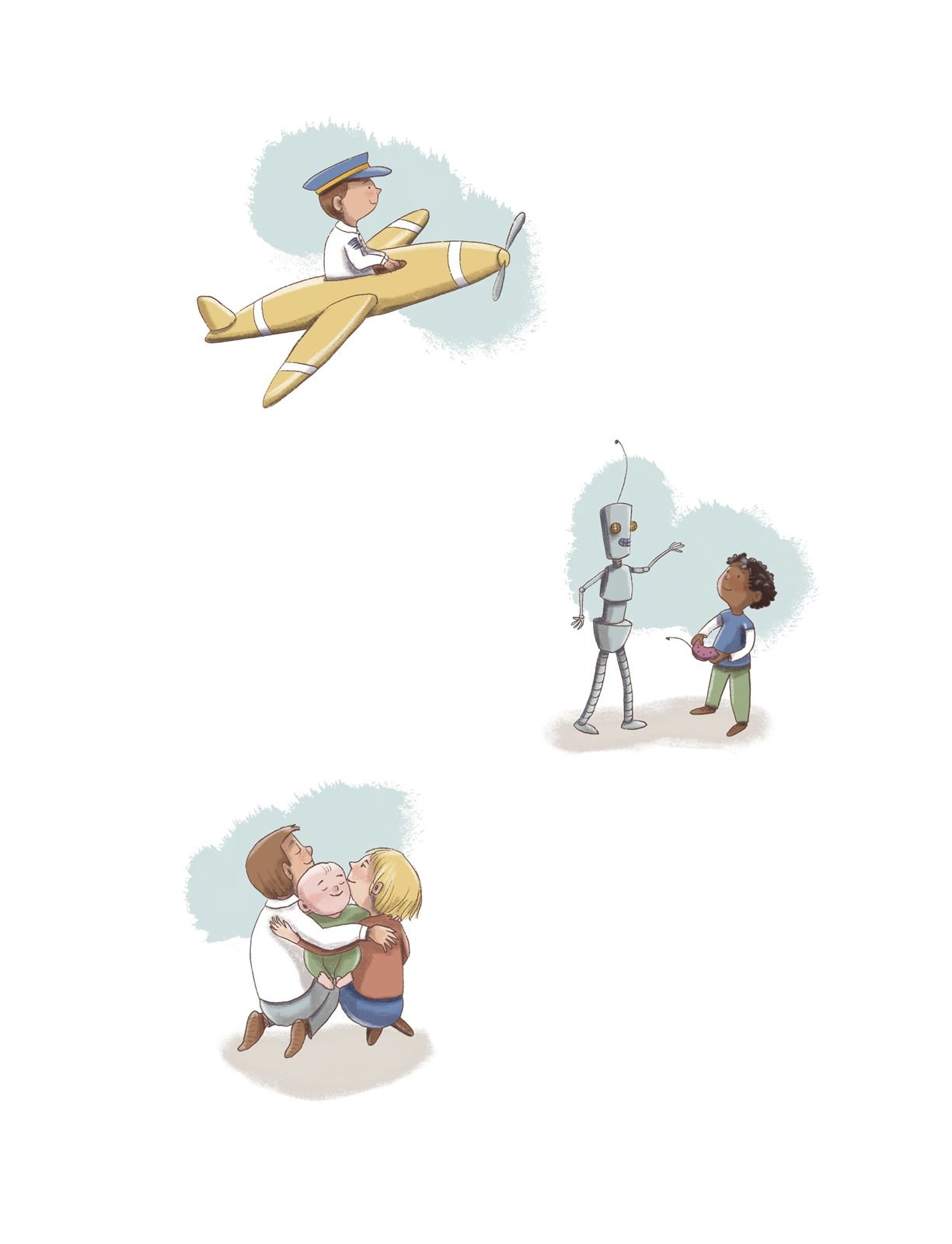 Children imagine being a pilot, a robot's friend and a best friend