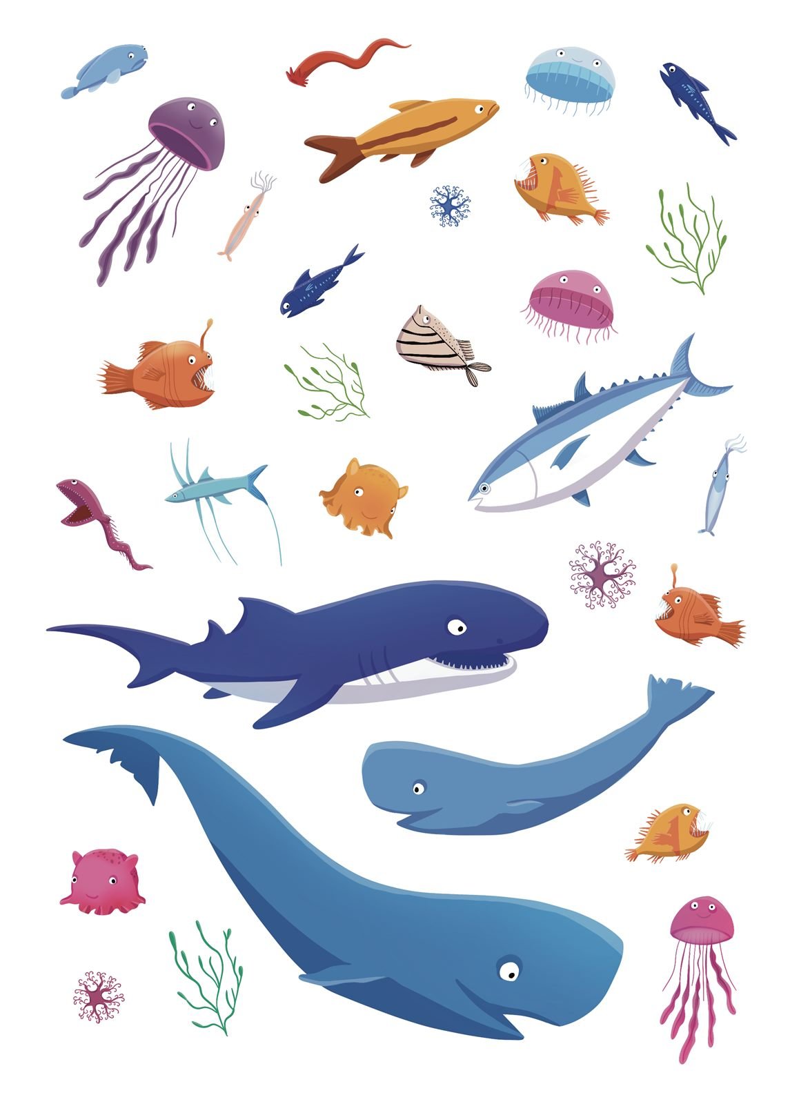 Stickers: whales, sharks and deep-sea fish